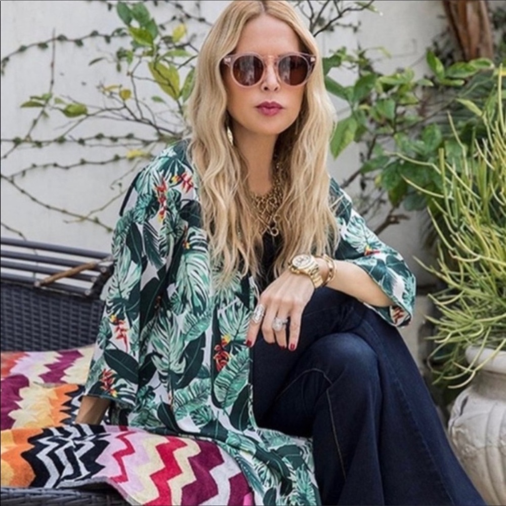 Rachel Zoe Tropical Green Leaf Print Swim Coverup, Like New